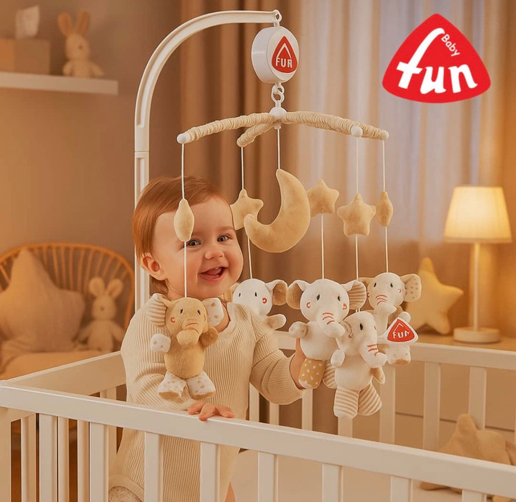 آویز بالای تخت طرح فیل پولیشی با پایه و موزیکال برند Fun Baby