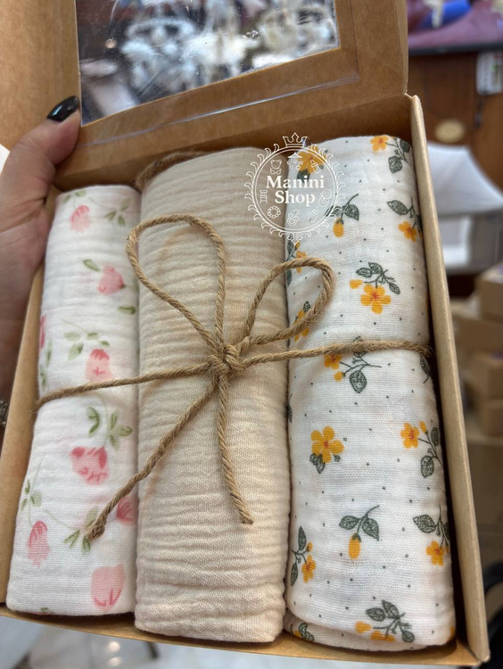 دستمال خشک کن ۳ عددی موسلین برند کارامل Caramell مانینی شاپ