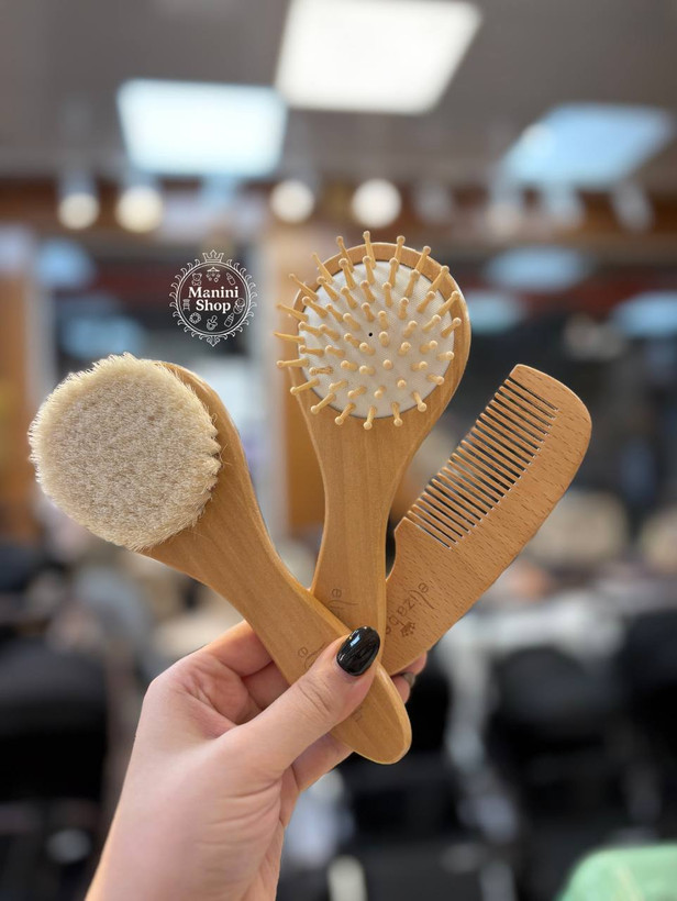 ست شانه برس ۳ تکه چوبی با الیاف طبیعی الیزابت سیسمونی مانینی شاپ