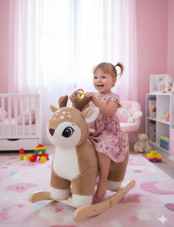 راکر عروسکی با پای چوب راش و پارچه پولیشی ضد حساسیت و دسته چوبی برای بازی کودک – سیسمونی مانینی شاپ