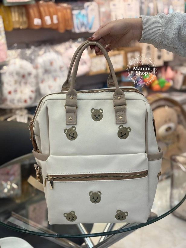 کوله لوازم کودک چرم صنعتی با گلدوزی تدی – سیسمونی مانینی شاپ