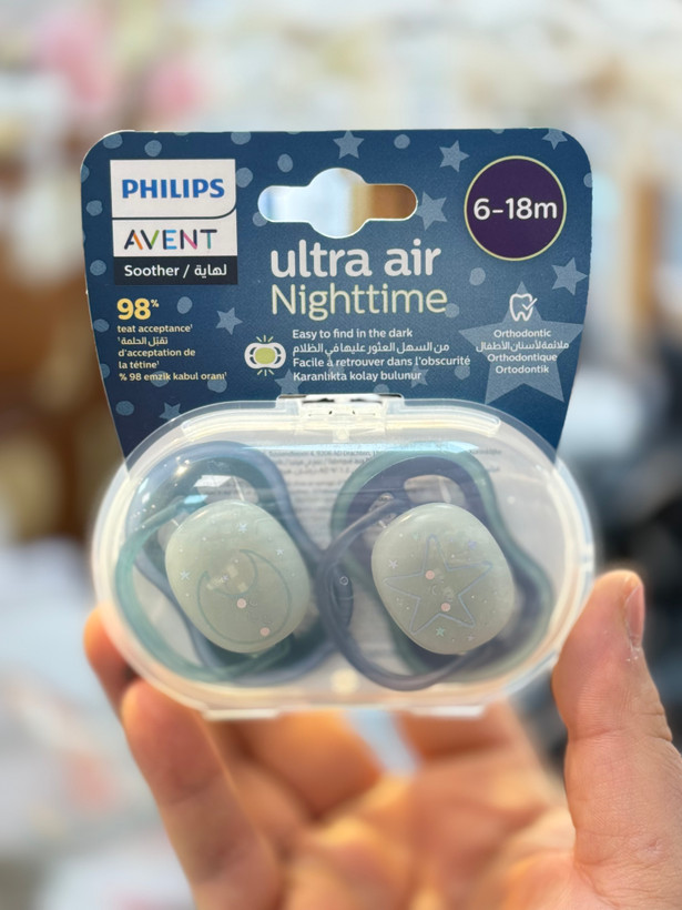 پستانک 18-6 ماه فیلیپس اونت مدل اولترا ایرنایت تایم طرح ماه و ستاره PHILIPS AVENT