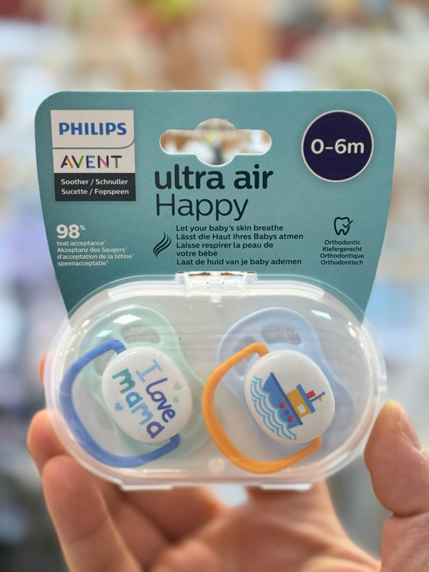 پستانک 6-0 ماه فیلیپس اونت مدل اولترا ایر هَپی طرح کشتی و ماما PHILIPS AVENT