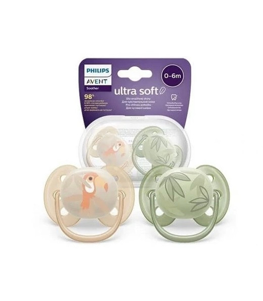 پستانک 6-0 ماه فیلیپس اونت مدل اولترا سافت طرح برگ و کلاغ PHILIPS AVENT
