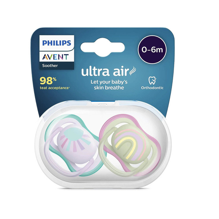 پستانک 6-0 ماه فیلیپس اونت مدل اولترا ایر طرح رنگین کمان و خورشید PHILIPS AVENT