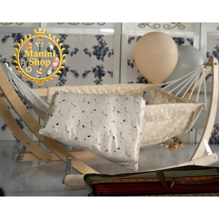 گهواره ننو سنتی نوزاد 8 طناب چوبی ضد رفلاکس کرم مانی نی شاپ