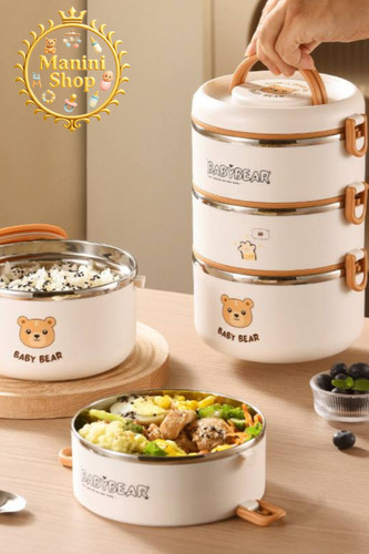 ظرف غذای تدی سفید BABY BEAR سه طبقه