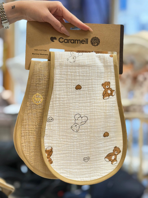آروغ گیر برند کارامل Caramell ترکیه جنس موسلین کتان 100 درصد بسته بندی 2 عددی مانینی شاپ