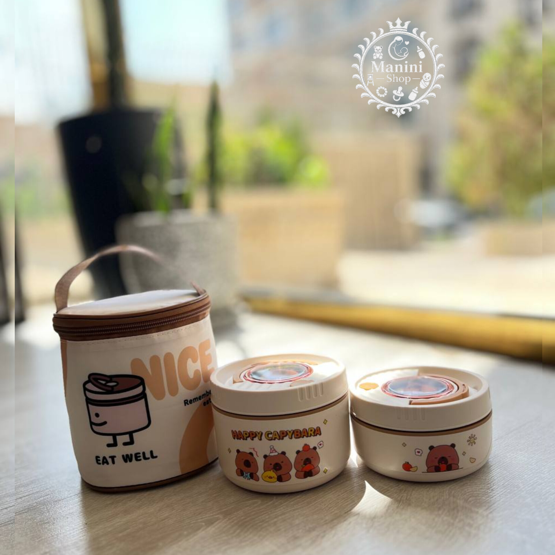 فلاکس غذای 2 طبقه طرح تدی محفظه استیل رنگ کرم