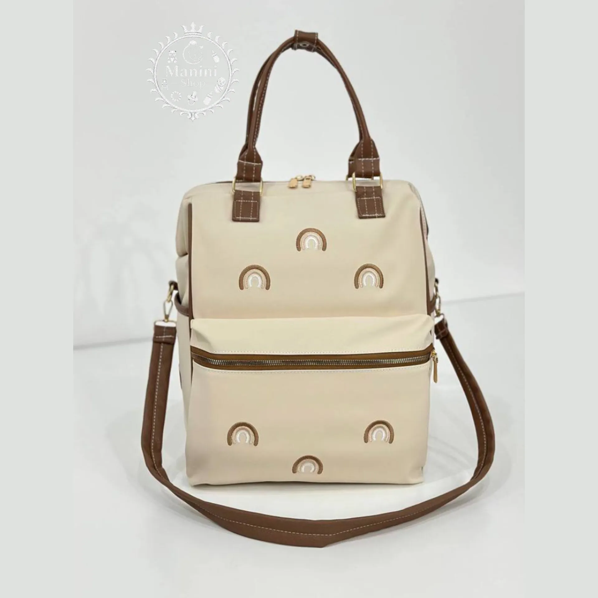 ساک لوازم نوزاد 3 کاره طرح رنگین کمان گلدوزی آرینابگ Arina Bag مانی نی شاپ