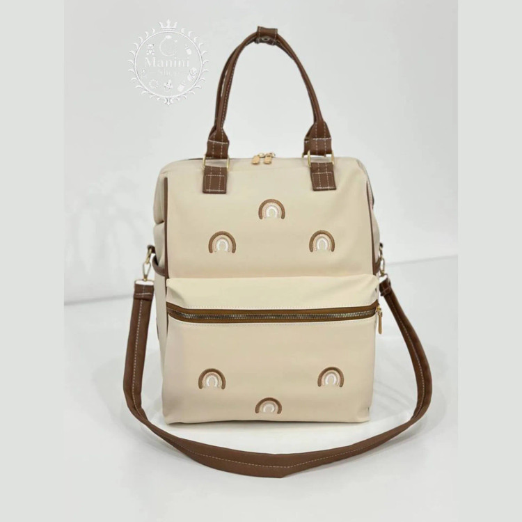 ساک لوازم نوزاد 3 کاره طرح رنگین کمان گلدوزی آرینابگ Arina Bag مانی نی شاپ