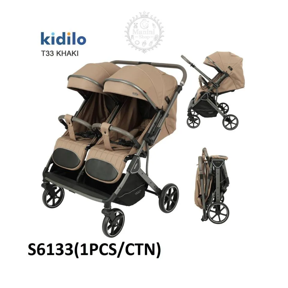 کالسکه دوقلو کیدیلو kidilo مدل T33 رو به مادر رنگ خاکی مانی نی شاپ